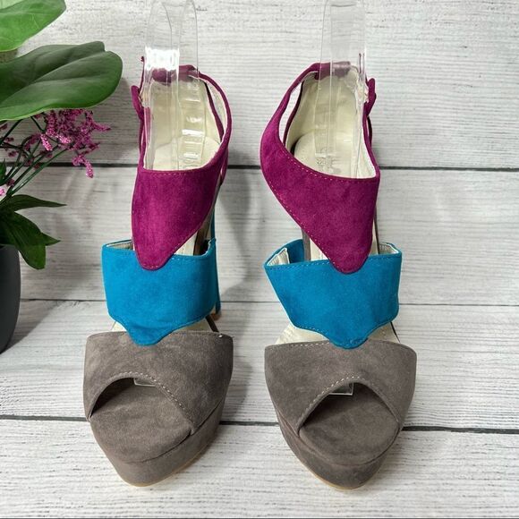 Sos Shoes of Sole Tri Color Peep Toe High Heel Size 8 - Picture 2 of 9